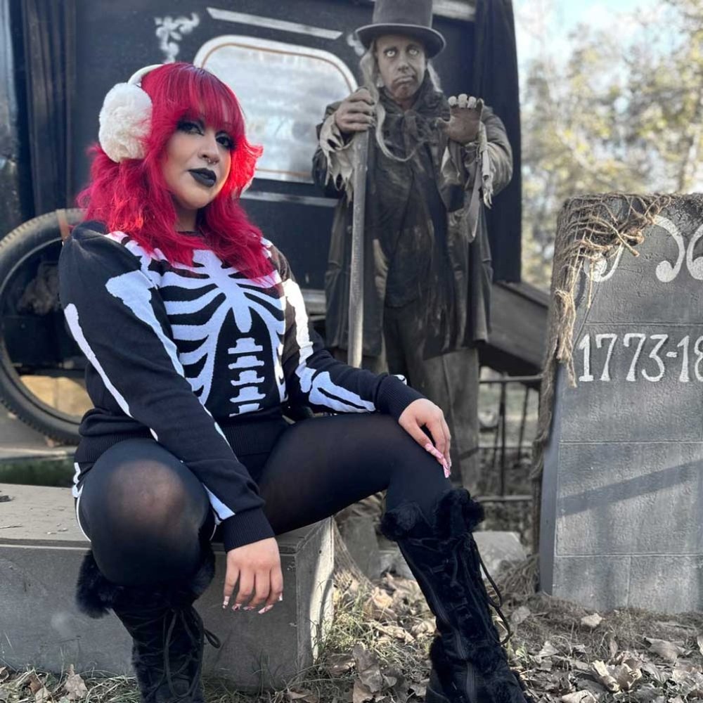 Ribcage Skeleton Bones Gothic Sweater 100% Cotton Knit S-M-L-XL-2XL-3XL NWT - Picture 2 of 5